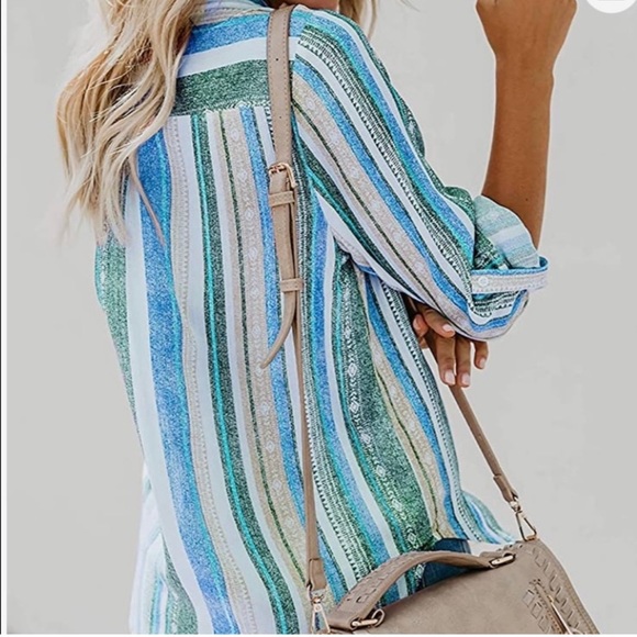 New, striped long sleeve blouse / shacket, M - Picture 2 of 7